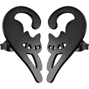 image:image555Jewelry Stainless Steel Cute Hanging Cat Earrings Dangling Drop  Cat Jewelry for WomenBlack Style 2
