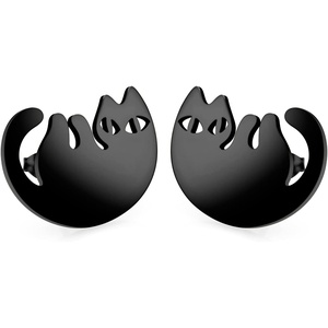 image:image555Jewelry Stainless Steel Cute Hanging Cat Earrings Dangling Drop  Cat Jewelry for WomenBlack Style 3