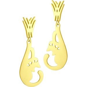 image:image555Jewelry Stainless Steel Cute Hanging Cat Earrings Dangling Drop  Cat Jewelry for WomenGold Style 1