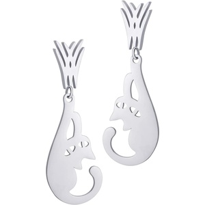 image:image555Jewelry Stainless Steel Cute Hanging Cat Earrings Dangling Drop  Cat Jewelry for WomenSilver Style 1