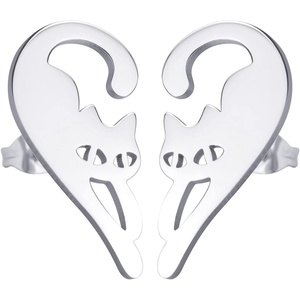 image:image555Jewelry Stainless Steel Cute Hanging Cat Earrings Dangling Drop  Cat Jewelry for WomenSilver Style 2