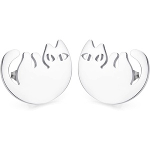 image:image555Jewelry Stainless Steel Cute Hanging Cat Earrings Dangling Drop  Cat Jewelry for WomenSilver Style 3