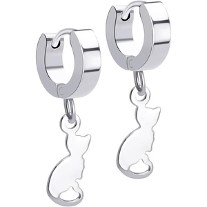 image:image555Jewelry Stainless Steel Cute Hanging Cat Earrings Dangling Drop  Cat Jewelry for WomenSilver Style 4