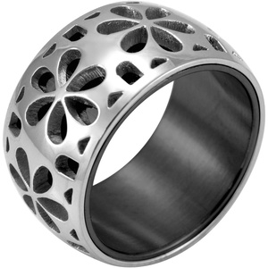 image:image555Jewelry Stainless Steel Daisy Flowers Full Bloom Memorable Band RingBlack
