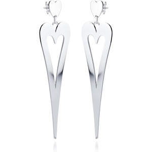 image:image555Jewelry Stainless Steel Long Stretched Dangle Heart Earrings for Women amp LadiesSilver