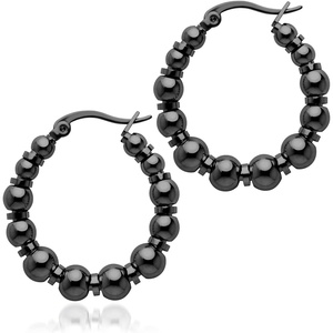 image:image555Jewelry Stainless Steel Medium Beaded Hoop Earrings for Women amp LadiesBlack