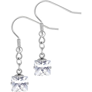 image:image555Jewelry Stainless Steel Sparkly Square CZ Dangle Drop Earrings for WomenSilver