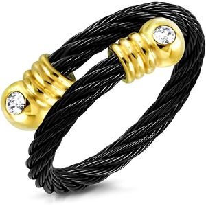 image:image555Jewelry Stainless Steel Twisted Cable CZ Adjustable Open Ring for Women amp LadiesBlack  Gold