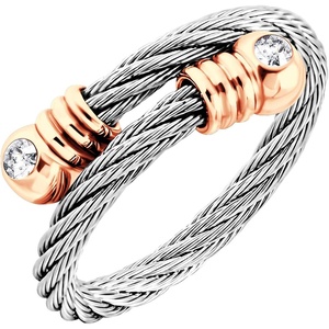 image:image555Jewelry Stainless Steel Twisted Cable CZ Adjustable Open Ring for Women amp LadiesSilver  Rose Gold