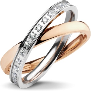 image:image555Jewelry Womens Double Interlocking High Polish CZ Stainless Steel Band RingsSilver  Pink Rose Gold