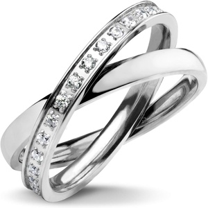 image:image555Jewelry Womens Double Interlocking High Polish CZ Stainless Steel Band RingsSilver