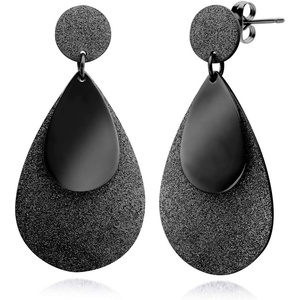 image:image555Jewelry Womens Stainless Steel Teardrop Dangle Hanging Hypoallergenic EarringsBlack
