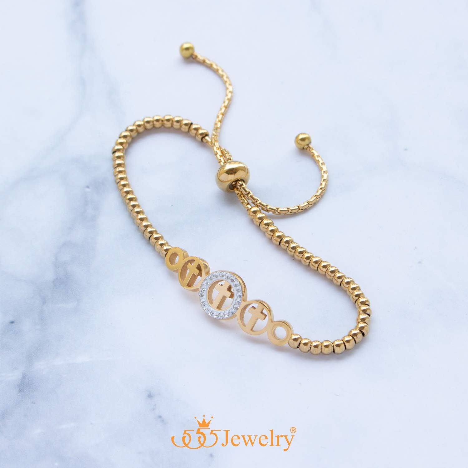image:image555Jewelry Adjustable Slider Cuff CZ Cross Bolo Bracelet for Women amp LadiesGold