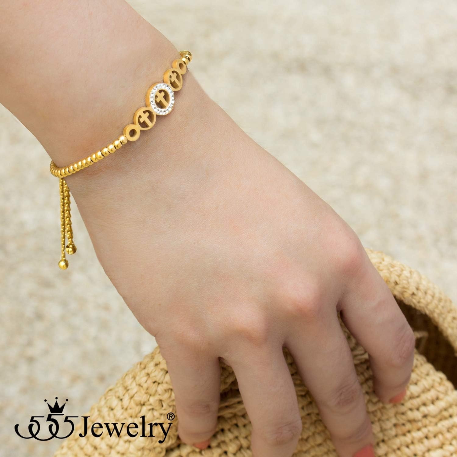 image:image555Jewelry Adjustable Slider Cuff CZ Cross Bolo Bracelet for Women amp LadiesGold
