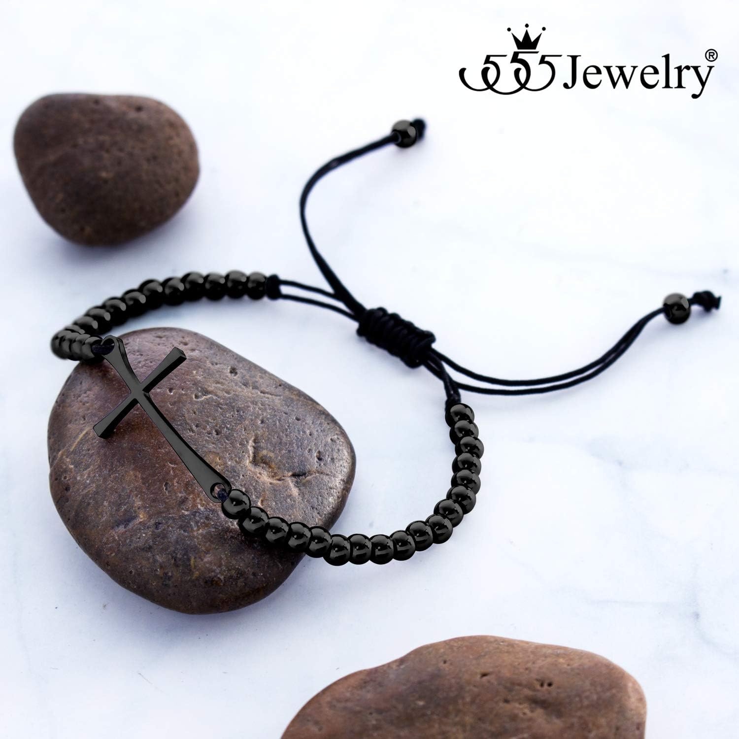 image:image555Jewelry Adjustable Slider Sideways Cross Beaded Bolo Bracelet for Women amp LadiesBlack
