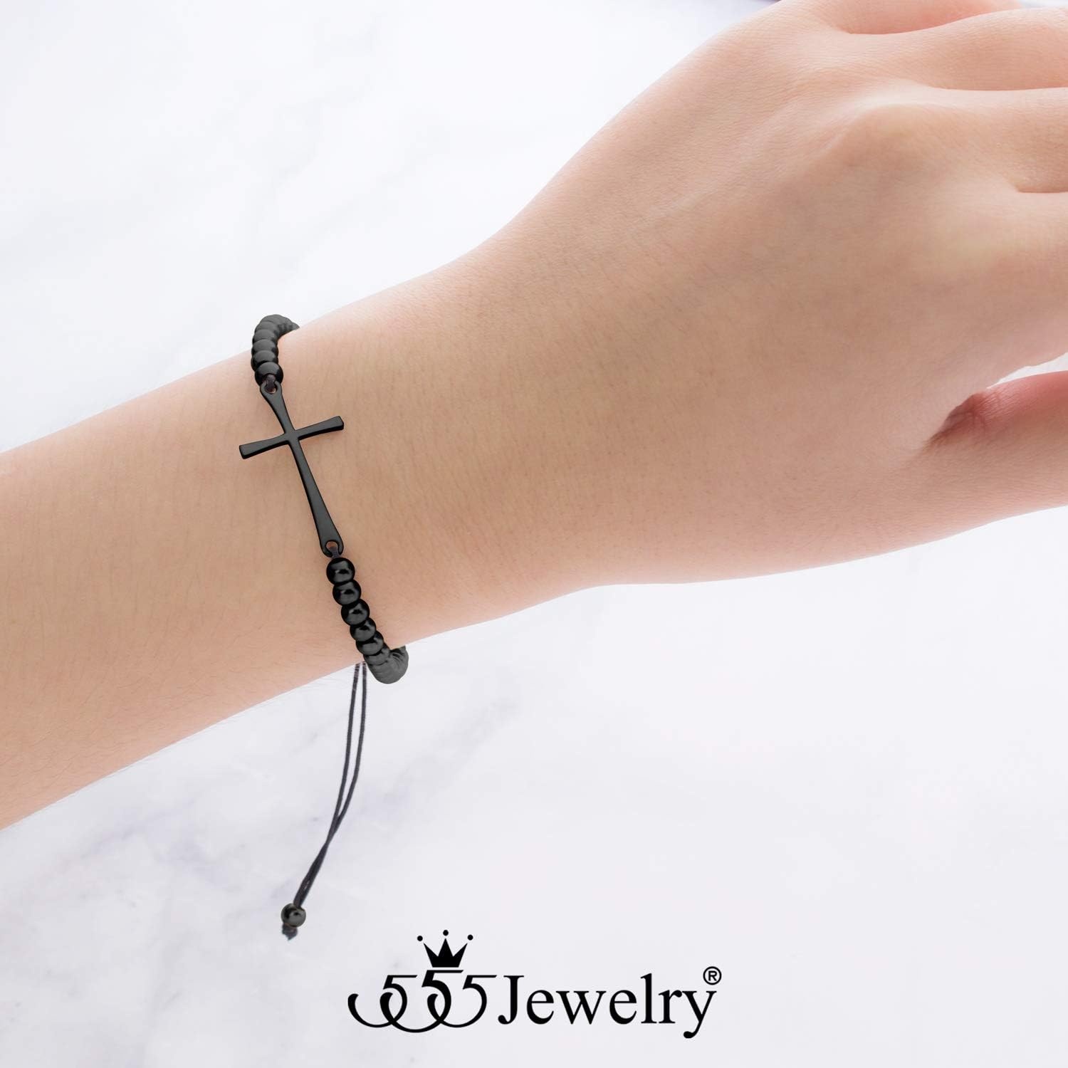 image:image555Jewelry Adjustable Slider Sideways Cross Beaded Bolo Bracelet for Women amp LadiesBlack