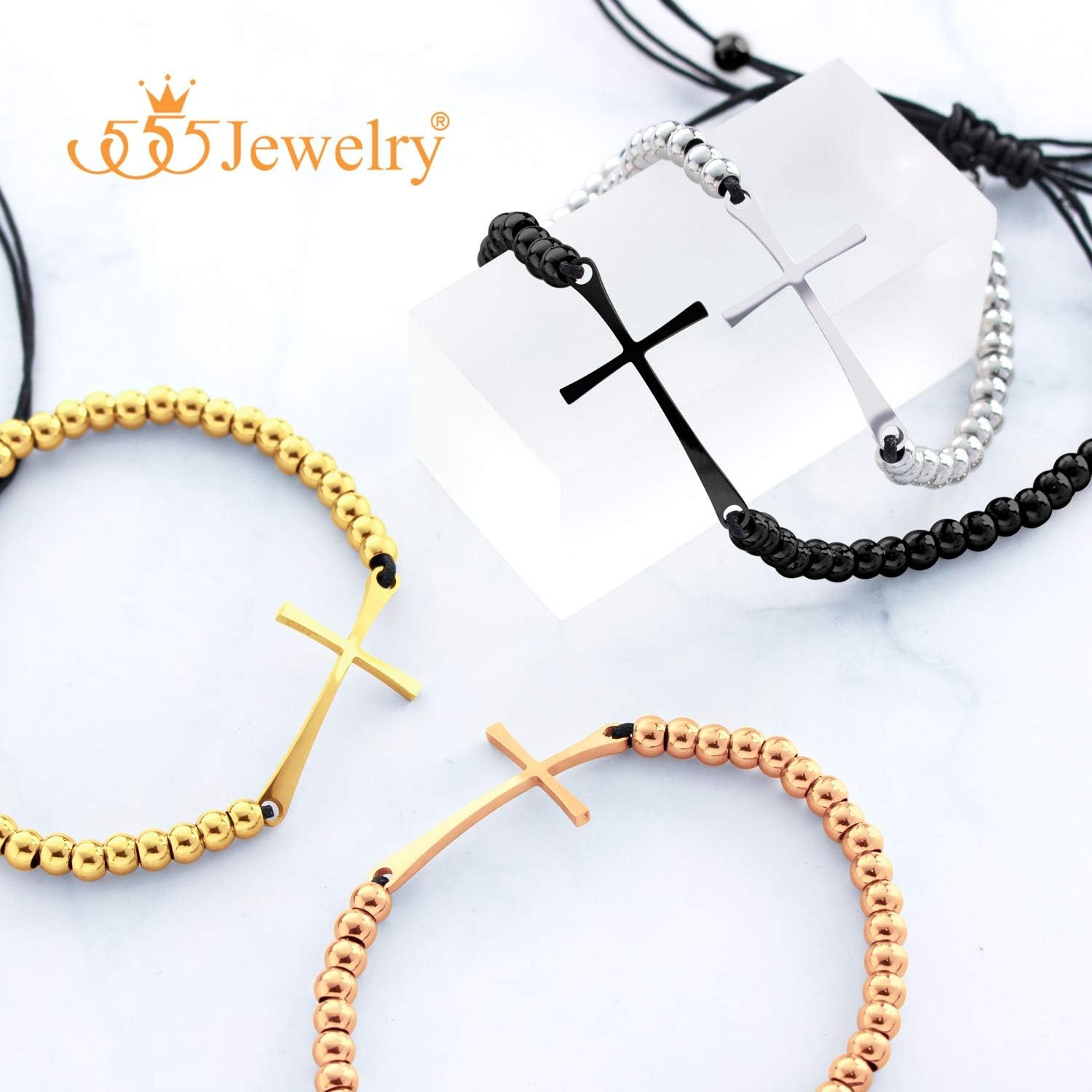 image:image555Jewelry Adjustable Slider Sideways Cross Beaded Bolo Bracelet for Women amp LadiesGold