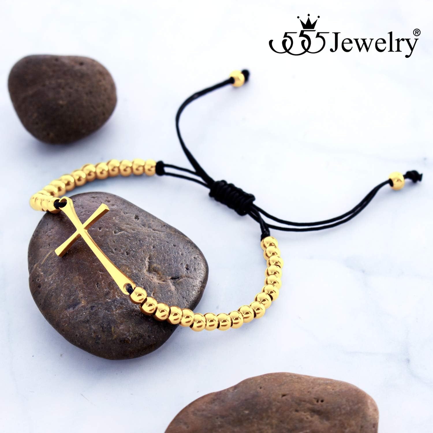 image:image555Jewelry Adjustable Slider Sideways Cross Beaded Bolo Bracelet for Women amp LadiesGold