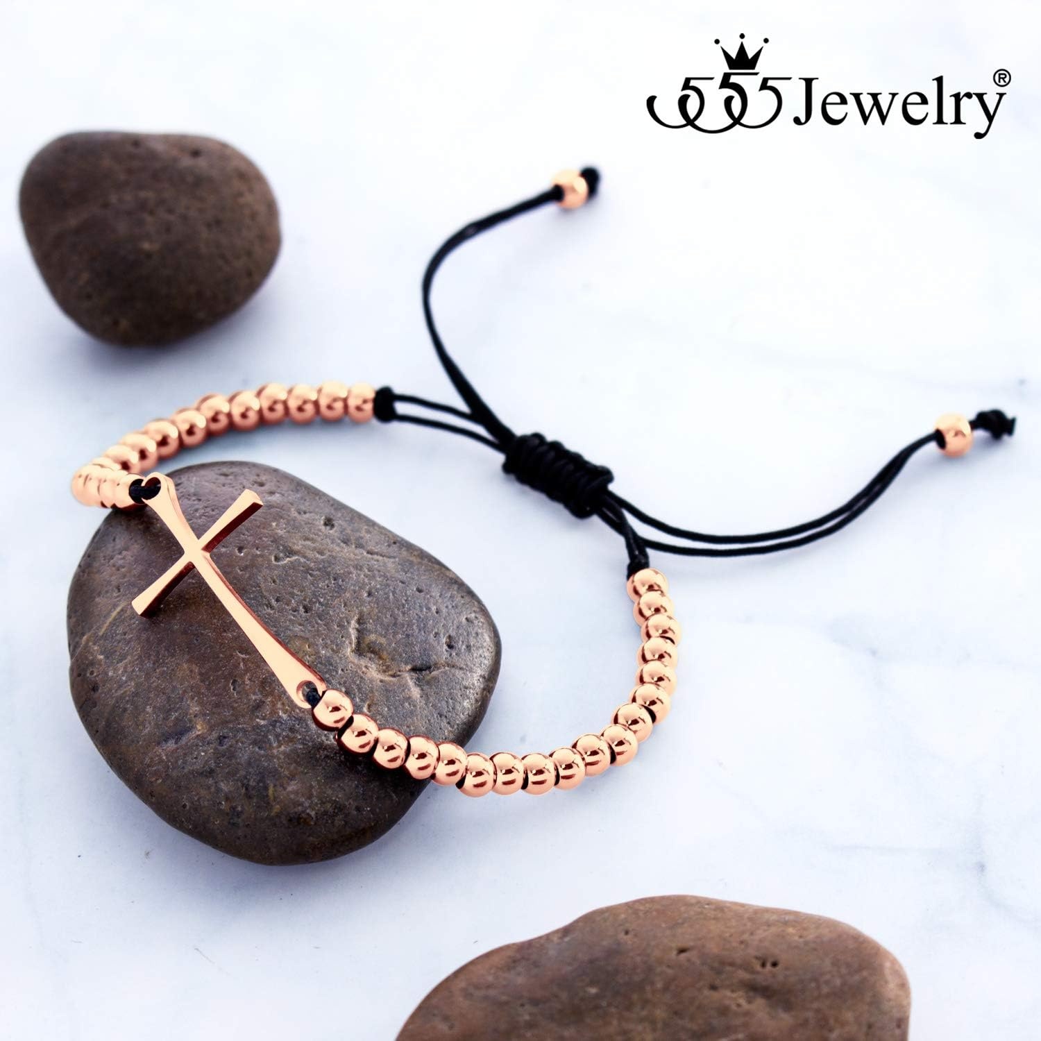 image:image555Jewelry Adjustable Slider Sideways Cross Beaded Bolo Bracelet for Women amp LadiesRose Gold