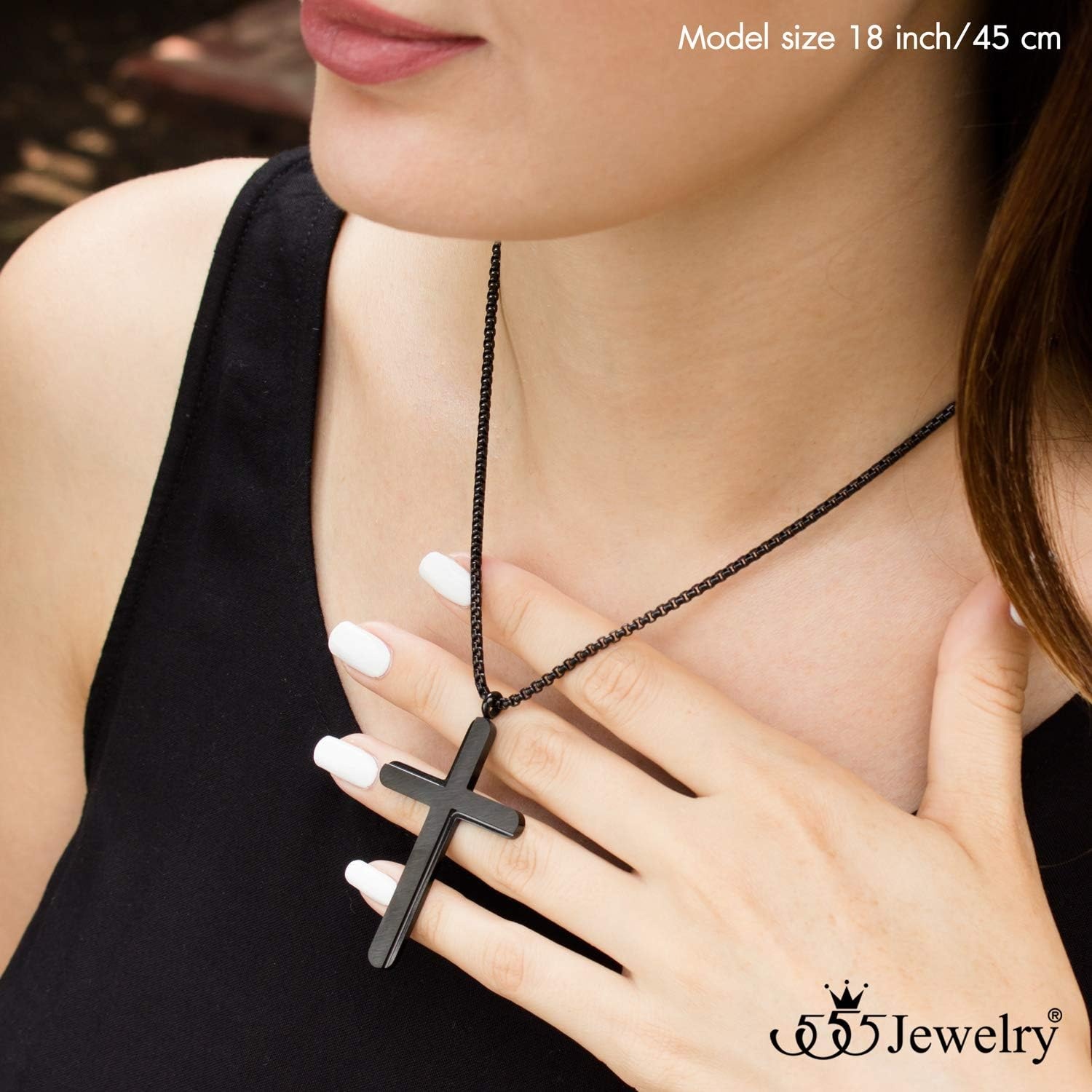 image:image555Jewelry Cross Necklace for Men Women Brushed Stainless Steel Pendant 1824 ChainBlack