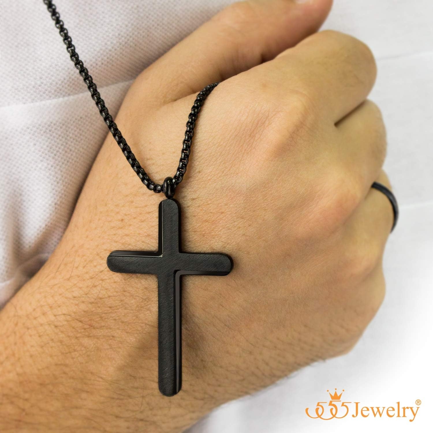 image:image555Jewelry Cross Necklace for Men Women Brushed Stainless Steel Pendant 1824 ChainBlack