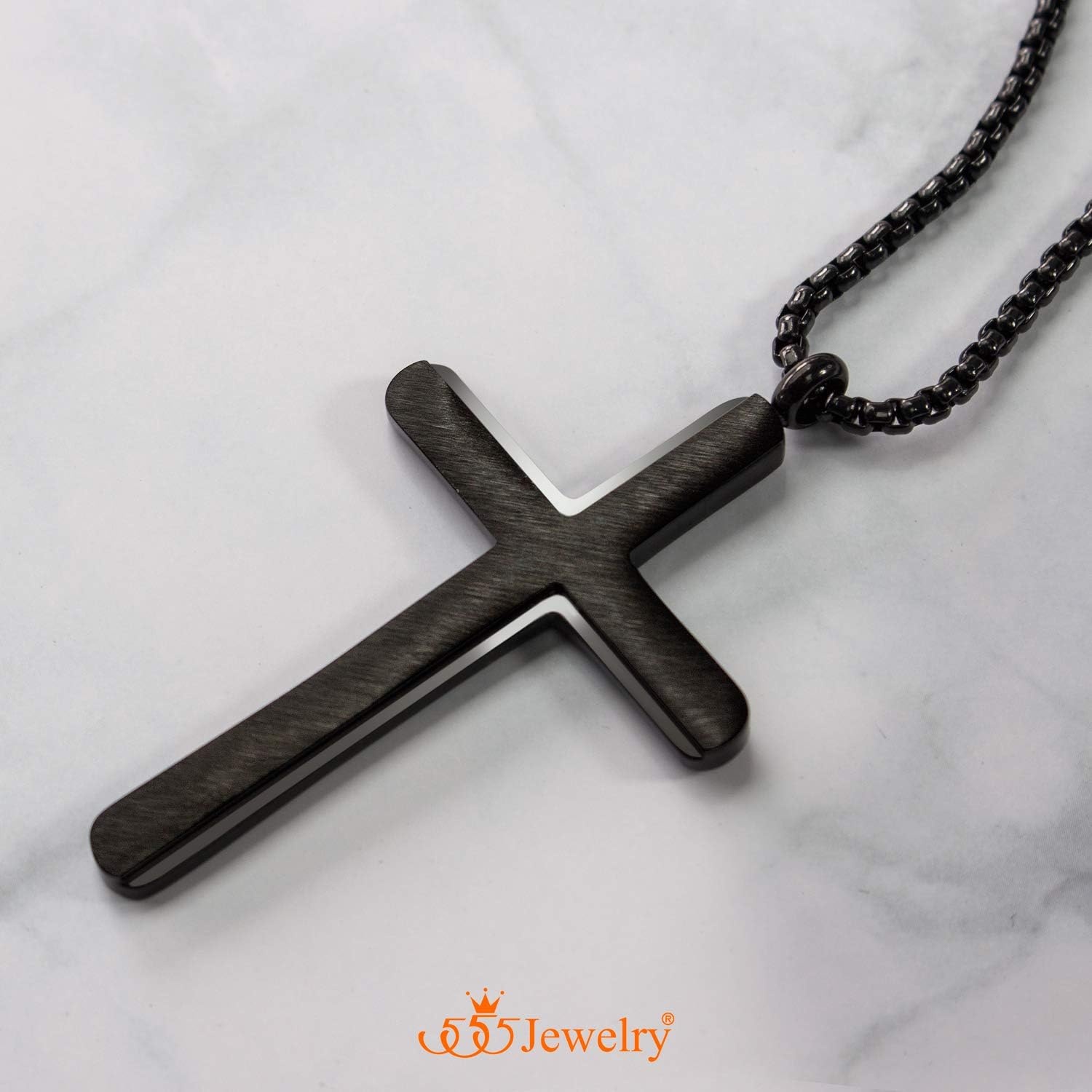 image:image555Jewelry Cross Necklace for Men Women Brushed Stainless Steel Pendant 1824 ChainBlack
