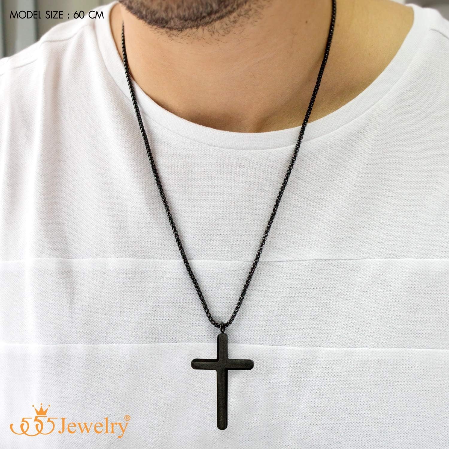 image:image555Jewelry Cross Necklace for Men Women Brushed Stainless Steel Pendant 1824 ChainBlack