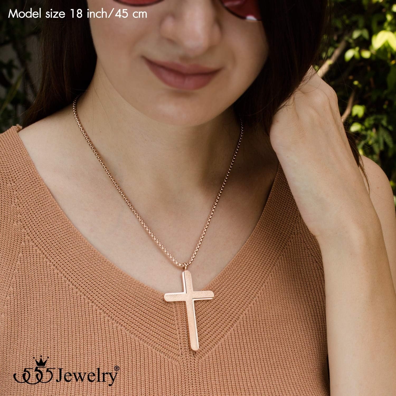 image:image555Jewelry Cross Necklace for Men Women Brushed Stainless Steel Pendant 1824 ChainRose Gold