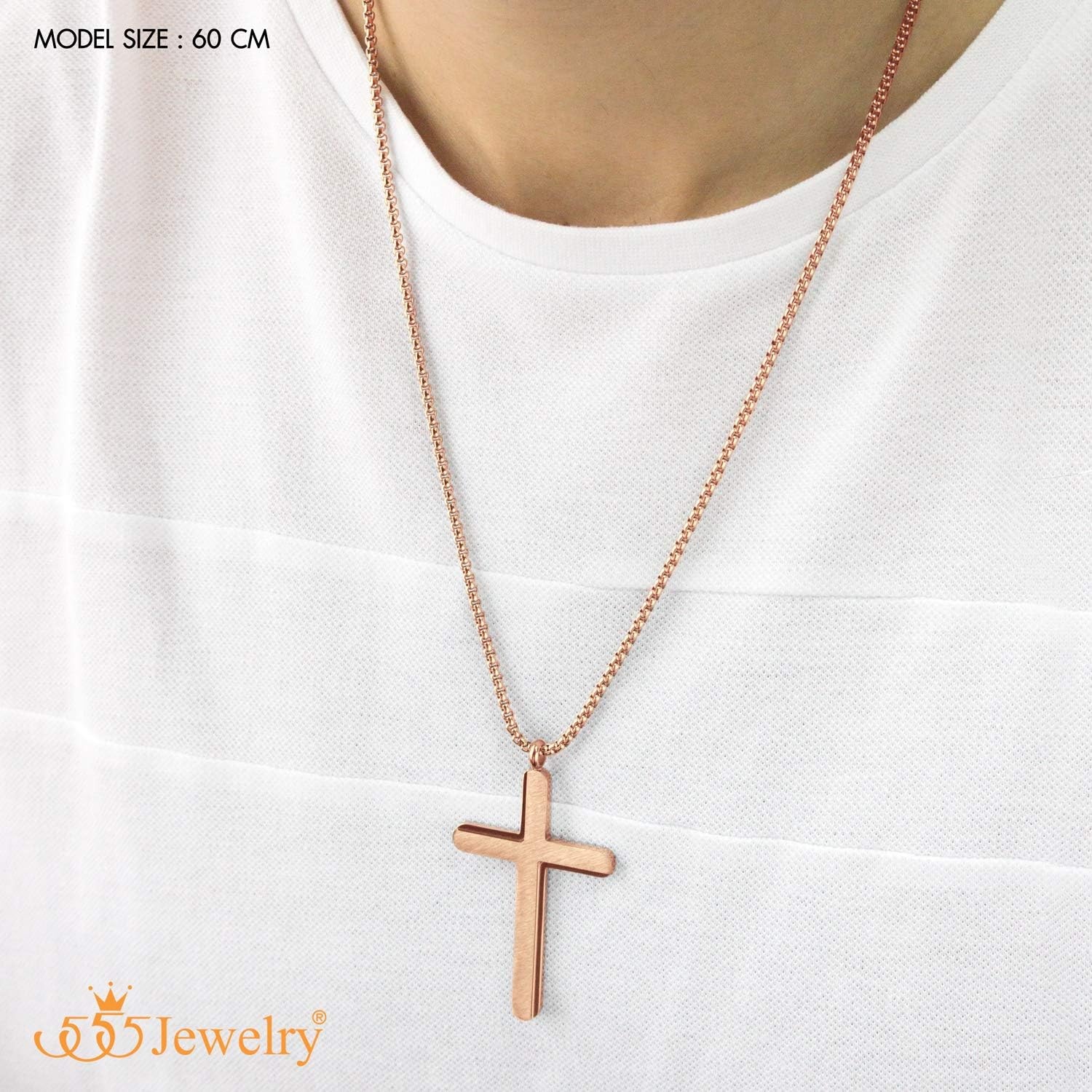 image:image555Jewelry Cross Necklace for Men Women Brushed Stainless Steel Pendant 1824 ChainRose Gold