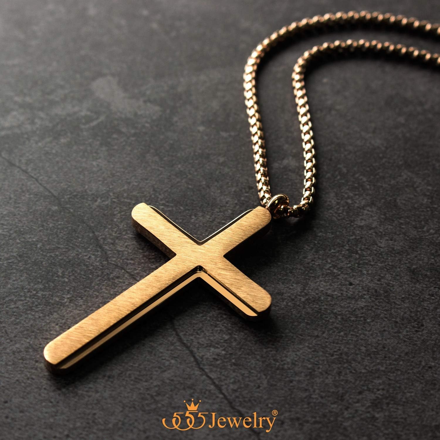 image:image555Jewelry Cross Necklace for Men Women Brushed Stainless Steel Pendant 1824 ChainRose Gold
