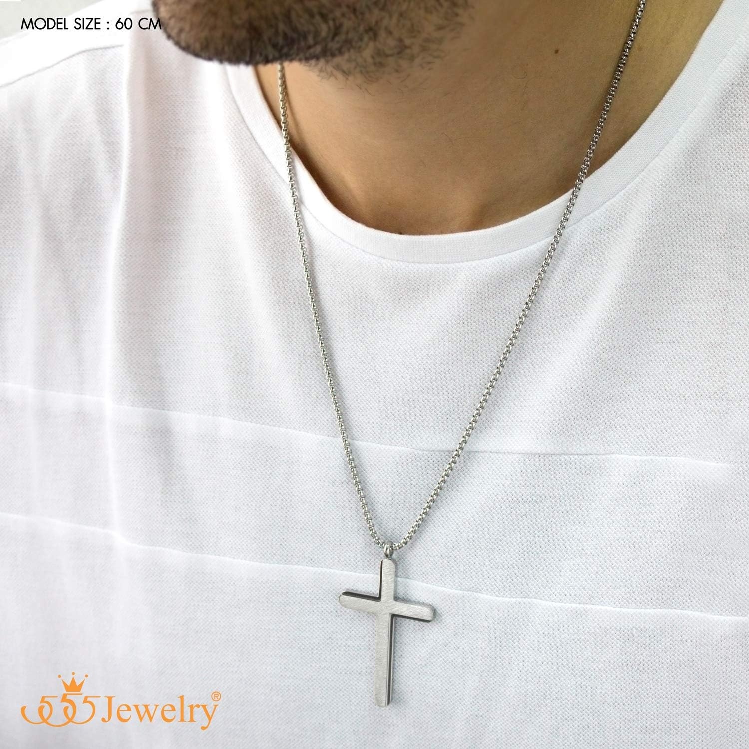 image:image555Jewelry Cross Necklace for Men Women Brushed Stainless Steel Pendant 1824 ChainSilver