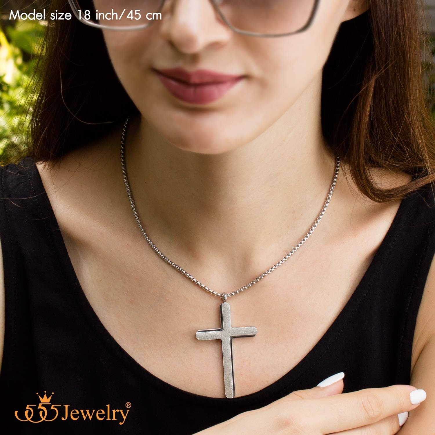 image:image555Jewelry Cross Necklace for Men Women Brushed Stainless Steel Pendant 1824 ChainSilver