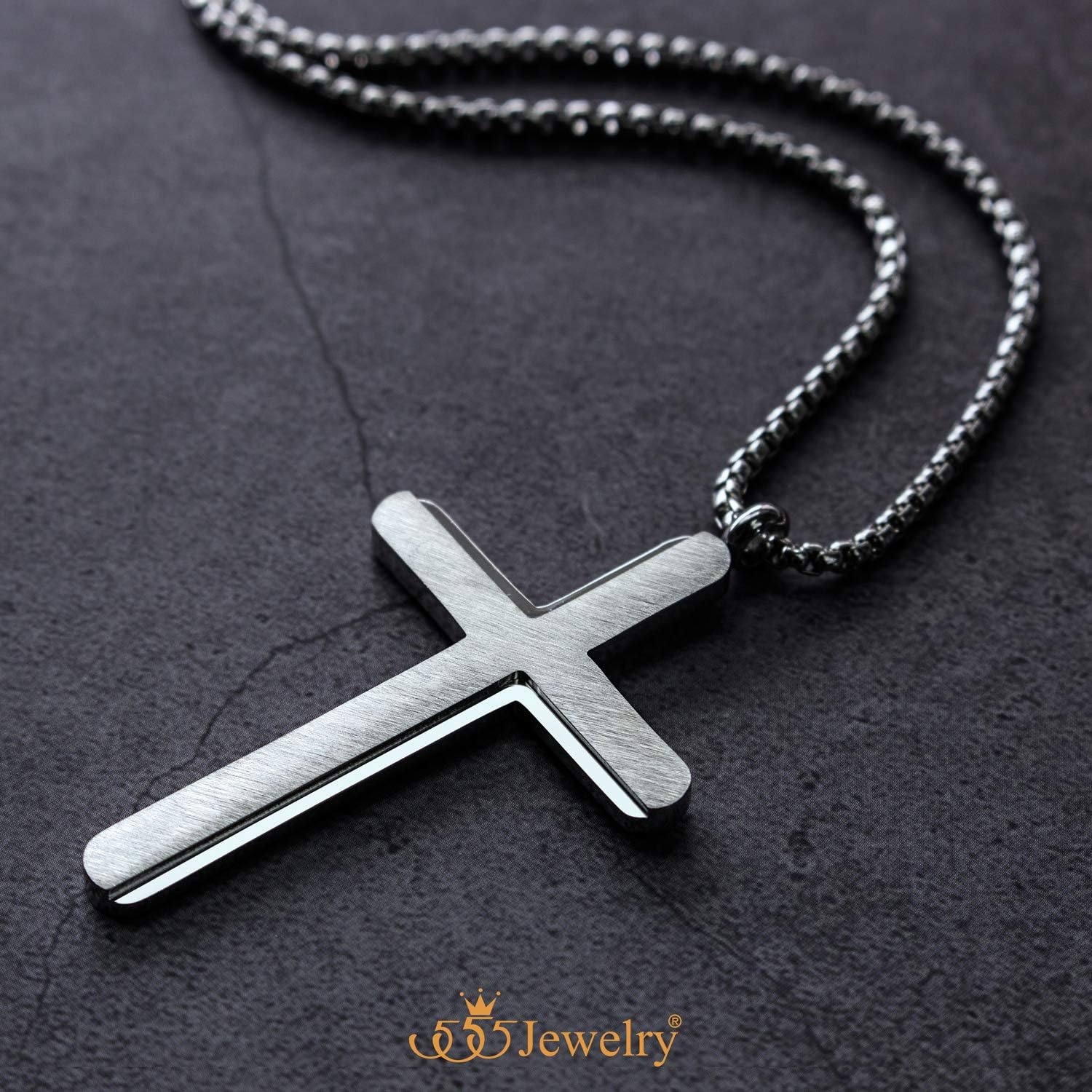 image:image555Jewelry Cross Necklace for Men Women Brushed Stainless Steel Pendant 1824 ChainSilver
