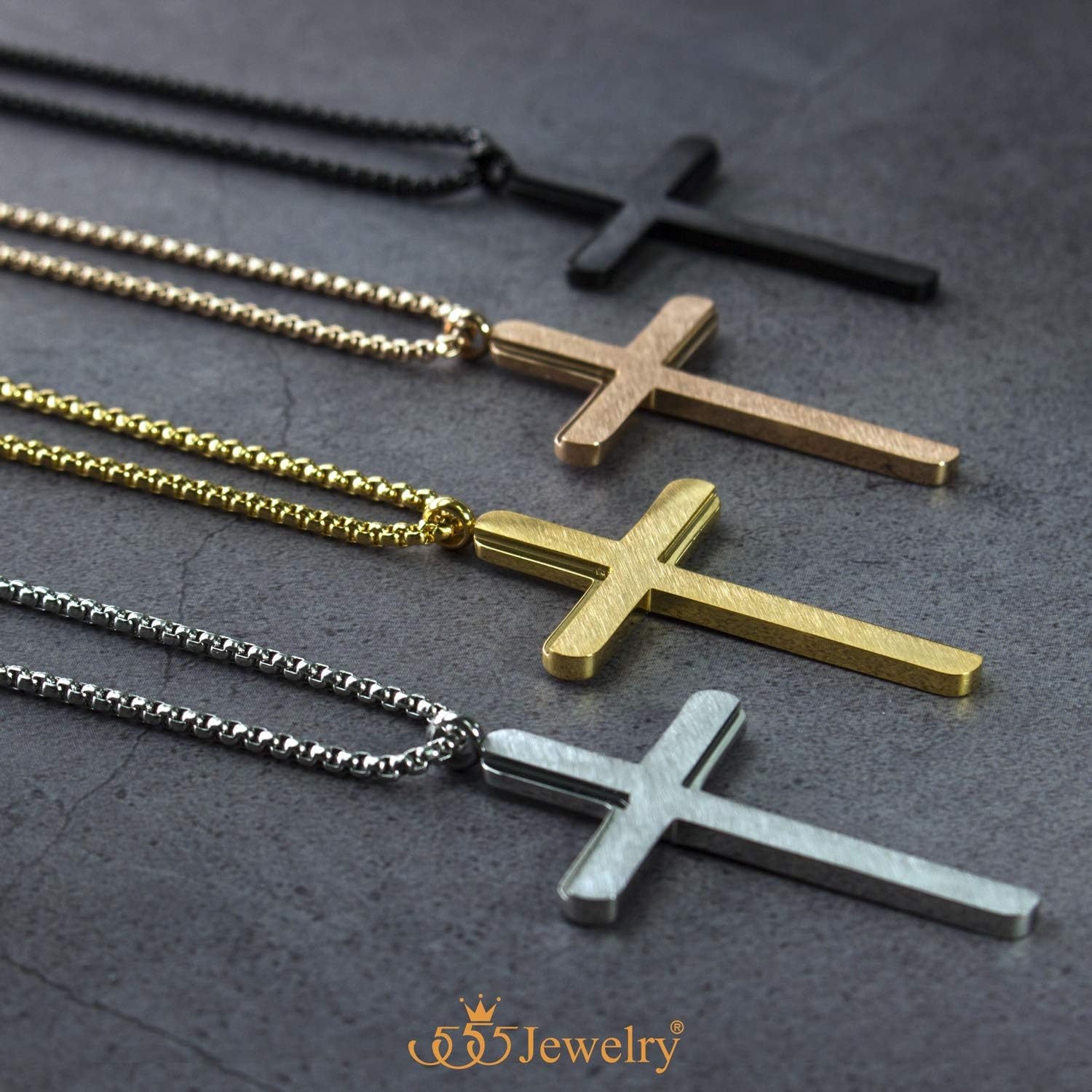 image:image555Jewelry Cross Necklace for Men Women Brushed Stainless Steel Pendant 1824 ChainSilver
