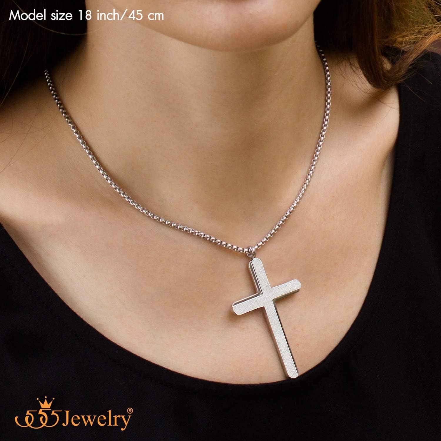 image:image555Jewelry Cross Necklace for Men Women Brushed Stainless Steel Pendant 1824 ChainSilver