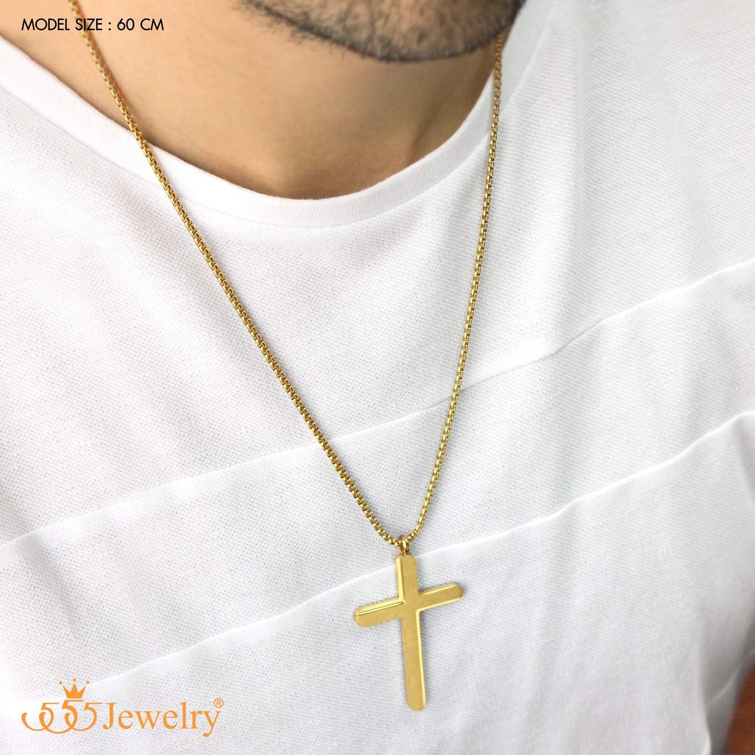 image:image555Jewelry Cross Necklace for Men Women Brushed Stainless Steel Pendant 1824 ChainYellow Gold