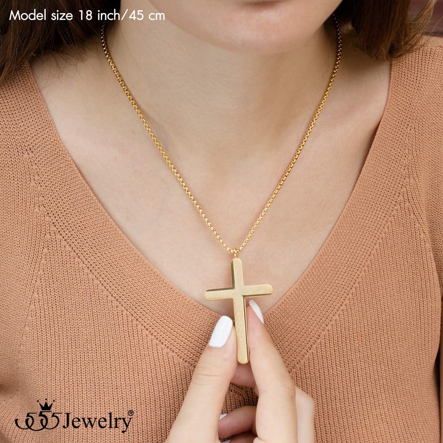 image:image555Jewelry Cross Necklace for Men Women Brushed Stainless Steel Pendant 1824 ChainYellow Gold