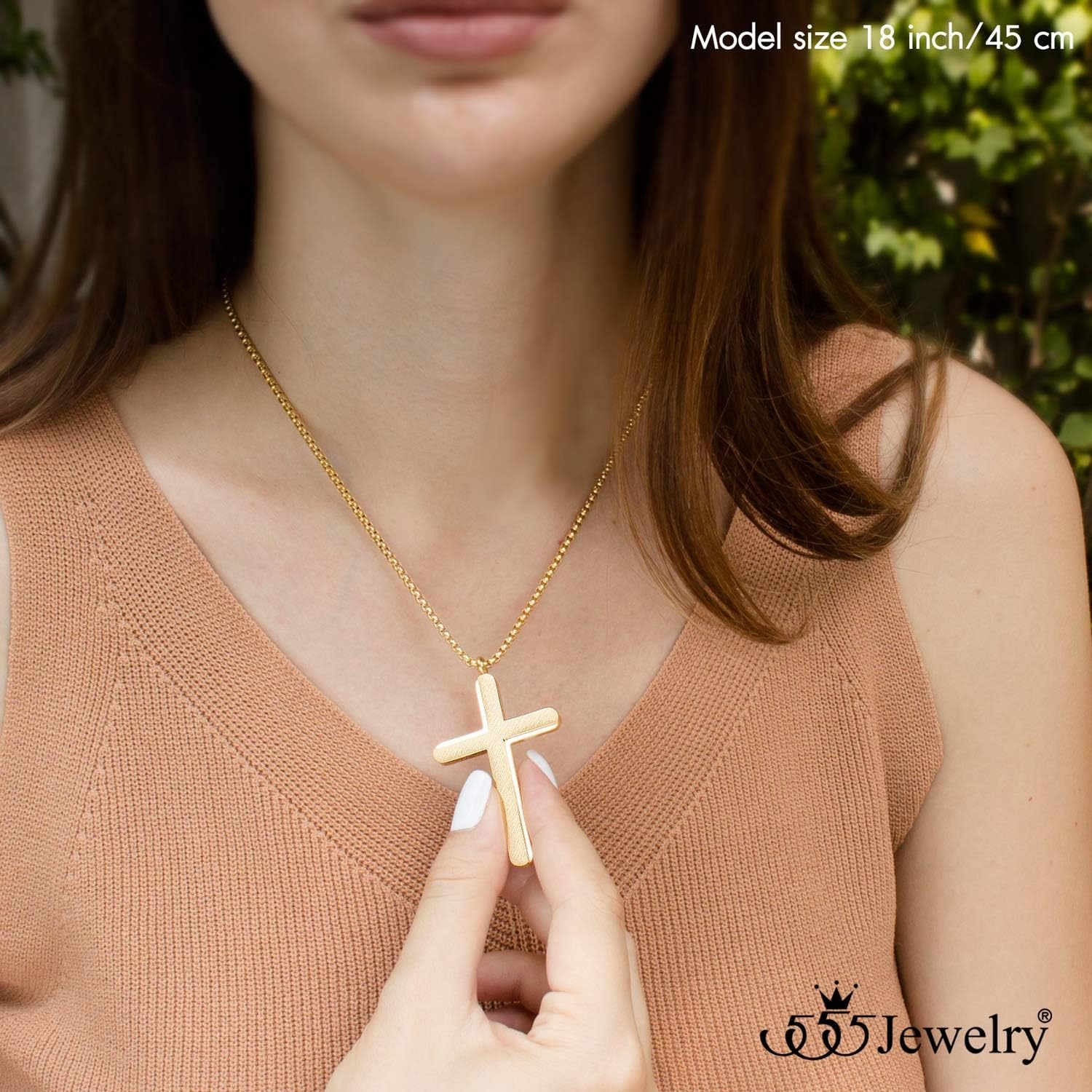 image:image555Jewelry Cross Necklace for Men Women Brushed Stainless Steel Pendant 1824 ChainYellow Gold
