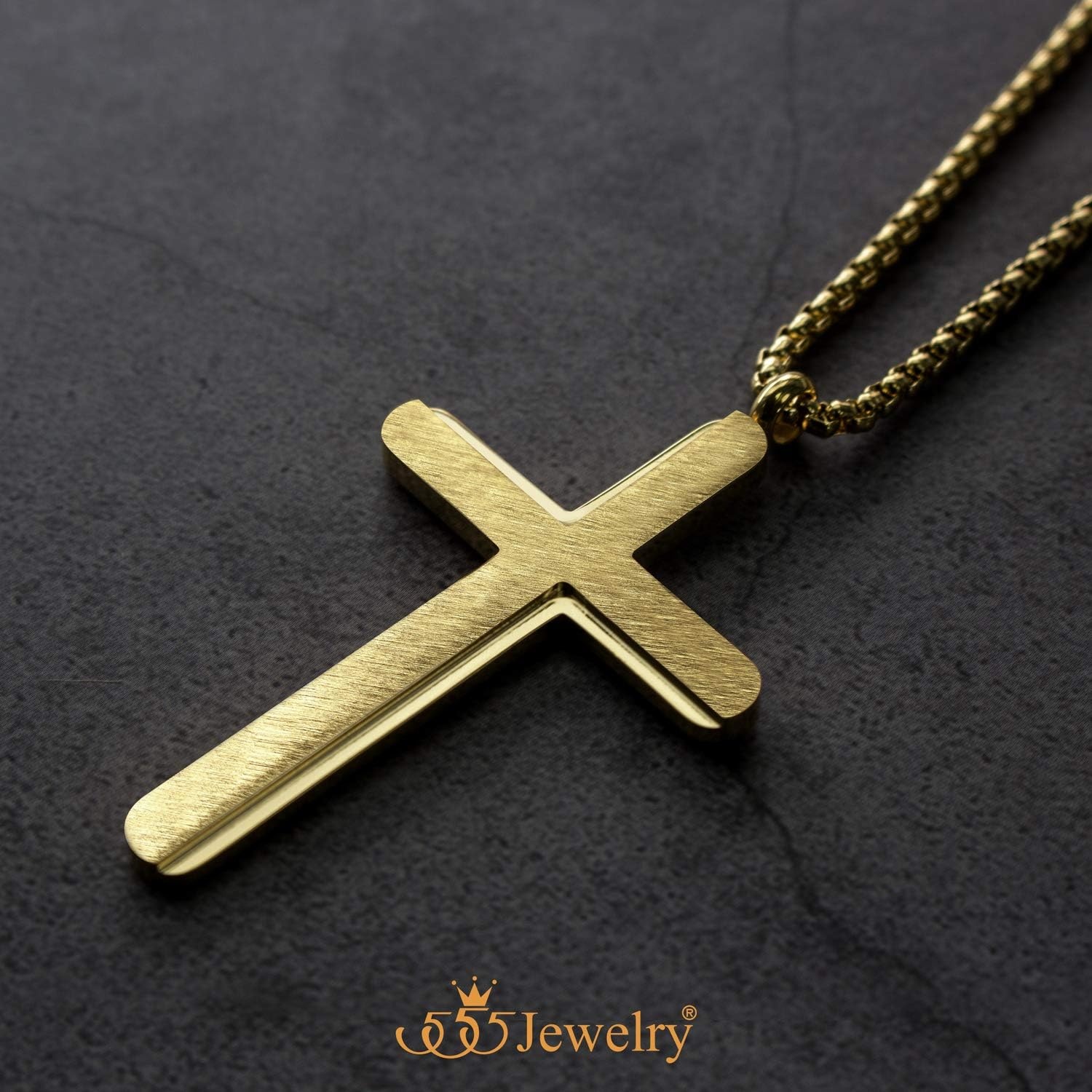 image:image555Jewelry Cross Necklace for Men Women Brushed Stainless Steel Pendant 1824 ChainYellow Gold