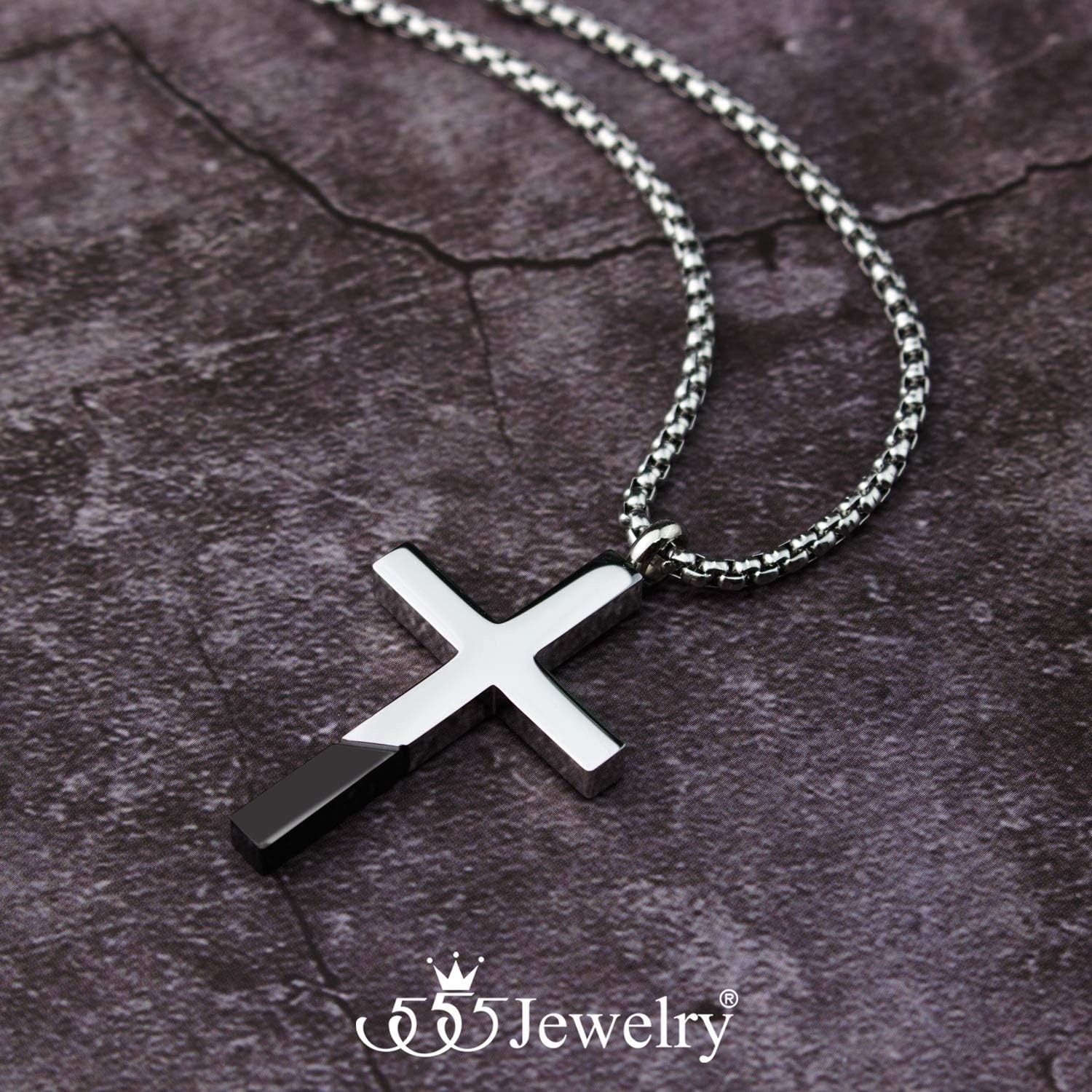 image:image555Jewelry Cross Necklace for Men Women Stainless Steel Pendant with 1624 ChainSilver Black