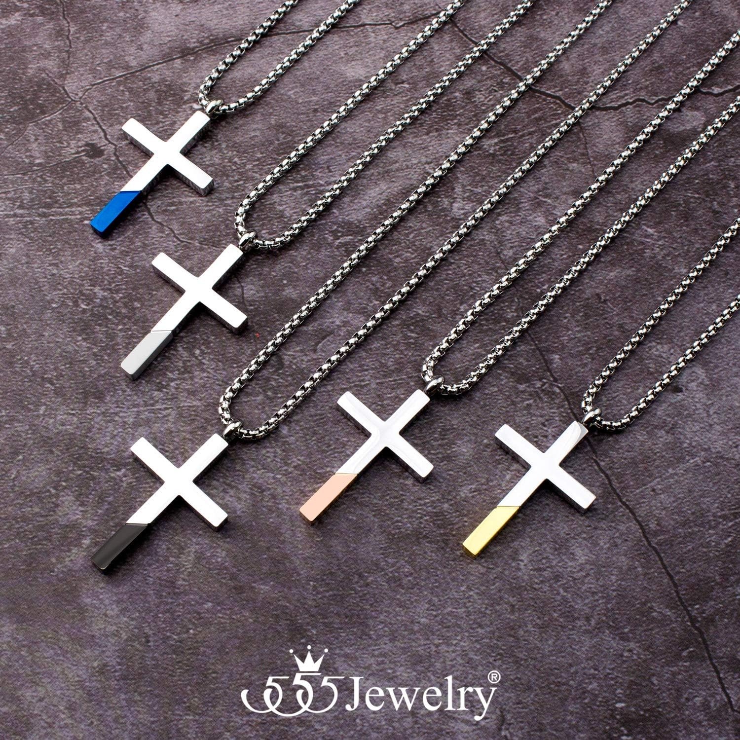 image:image555Jewelry Cross Necklace for Men Women Stainless Steel Pendant with 1624 ChainSilver Black