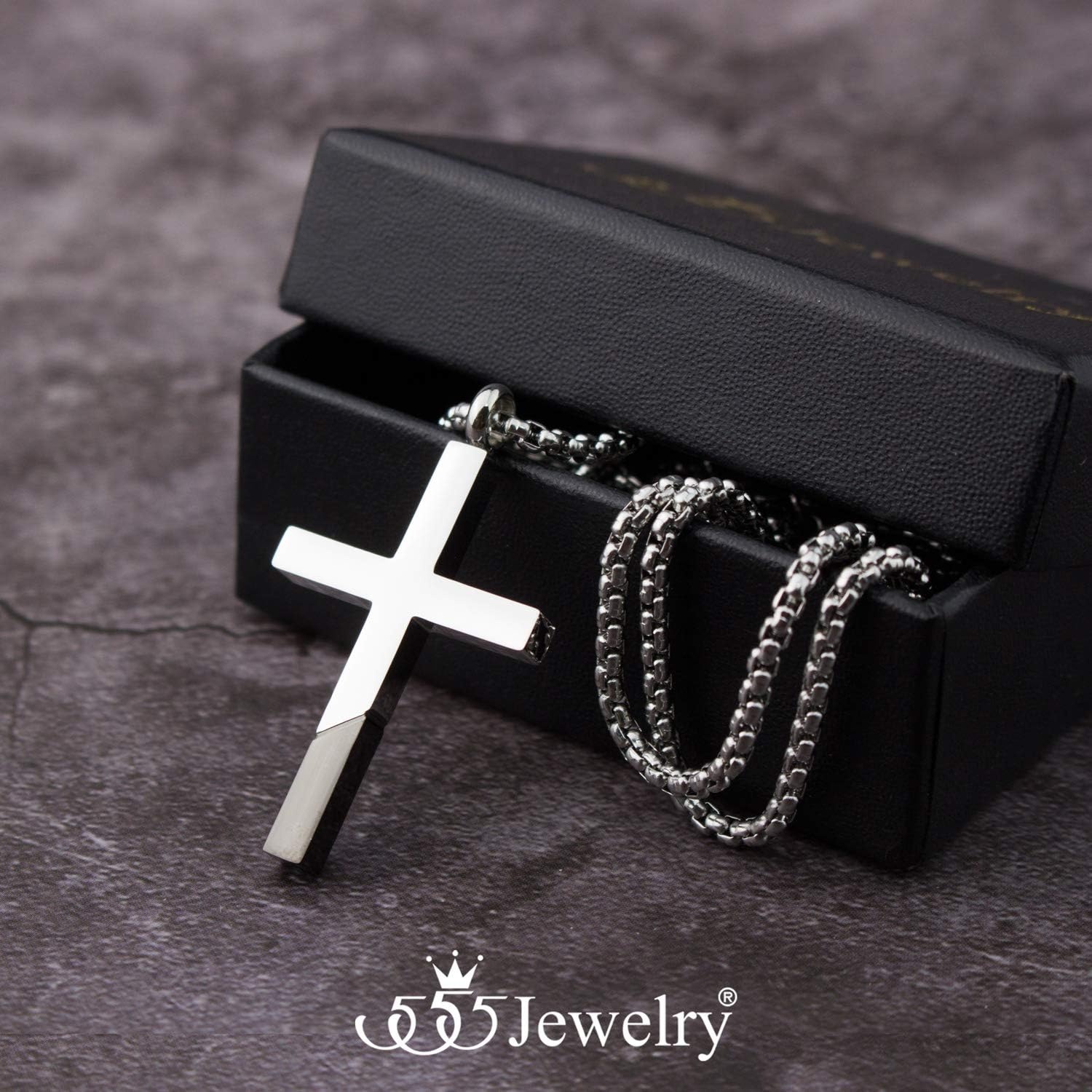 image:image555Jewelry Cross Necklace for Men Women Stainless Steel Pendant with 1624 ChainSilver Black