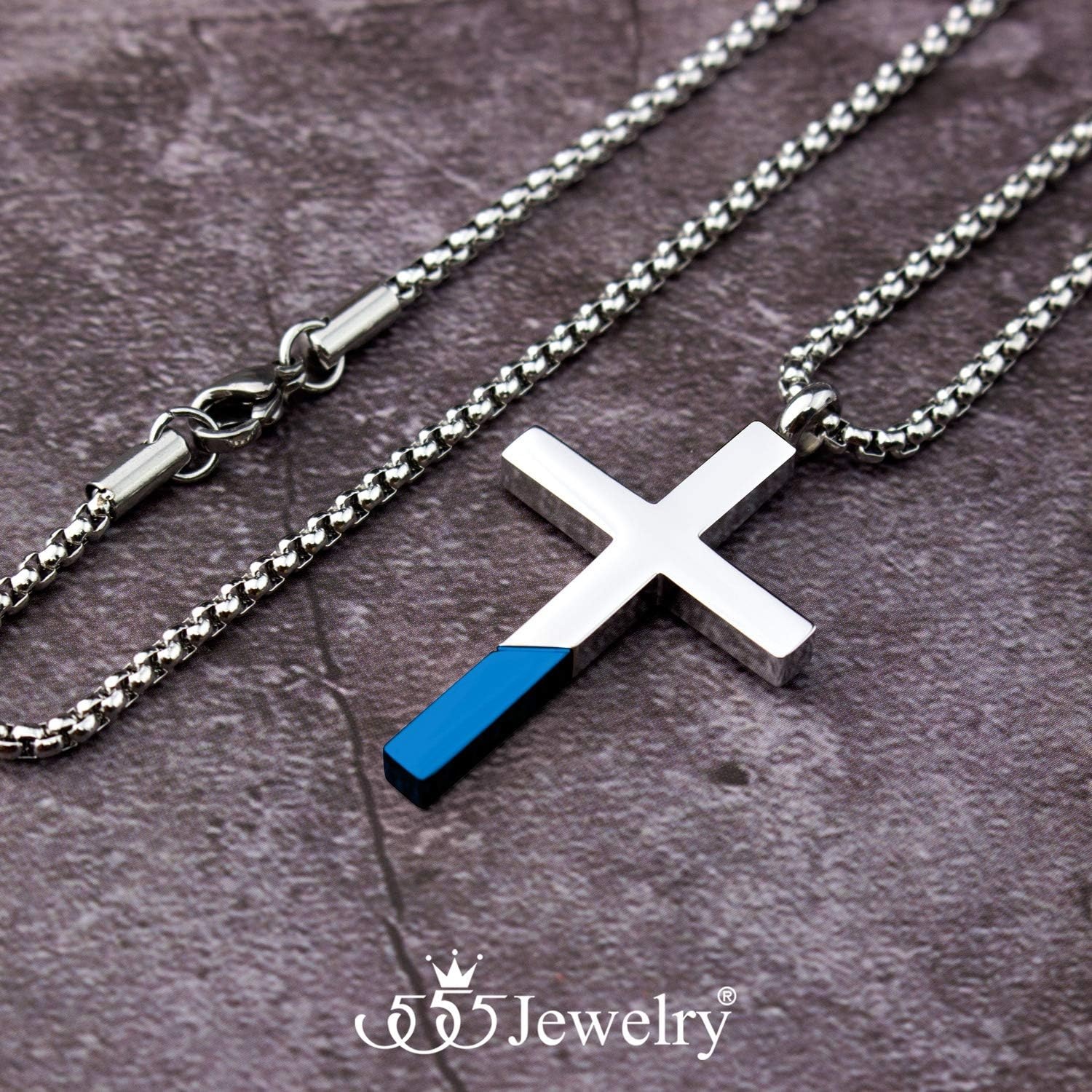image:image555Jewelry Cross Necklace for Men Women Stainless Steel Pendant with 1624 ChainSilver Blue