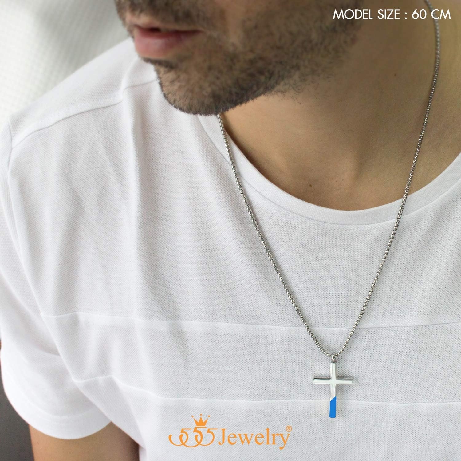 image:image555Jewelry Cross Necklace for Men Women Stainless Steel Pendant with 1624 ChainSilver Blue