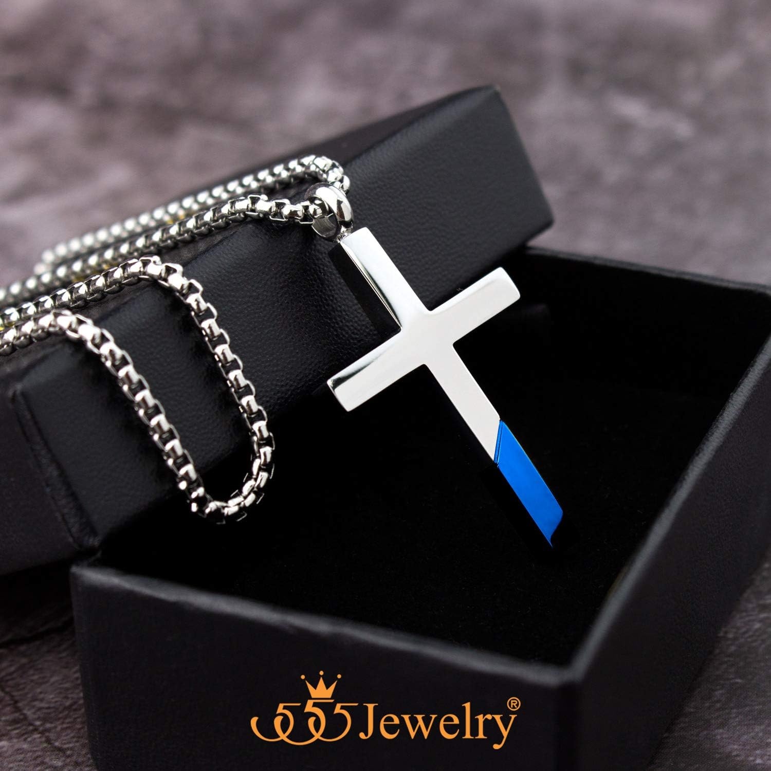 image:image555Jewelry Cross Necklace for Men Women Stainless Steel Pendant with 1624 ChainSilver Blue