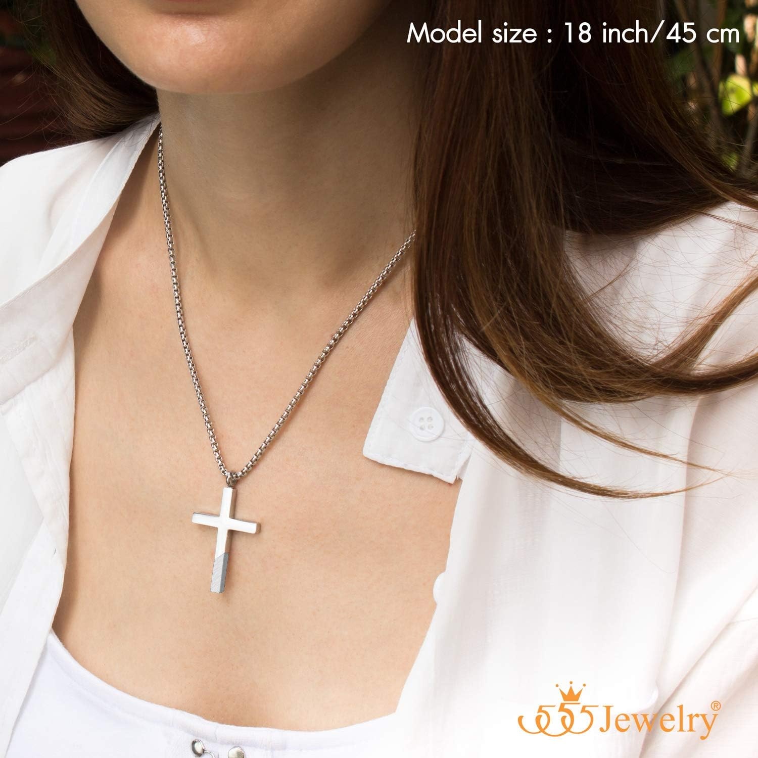 image:image555Jewelry Cross Necklace for Men Women Stainless Steel Pendant with 1624 ChainSilver Matte