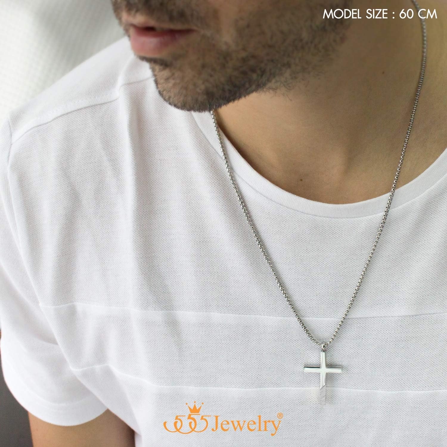 image:image555Jewelry Cross Necklace for Men Women Stainless Steel Pendant with 1624 ChainSilver Matte