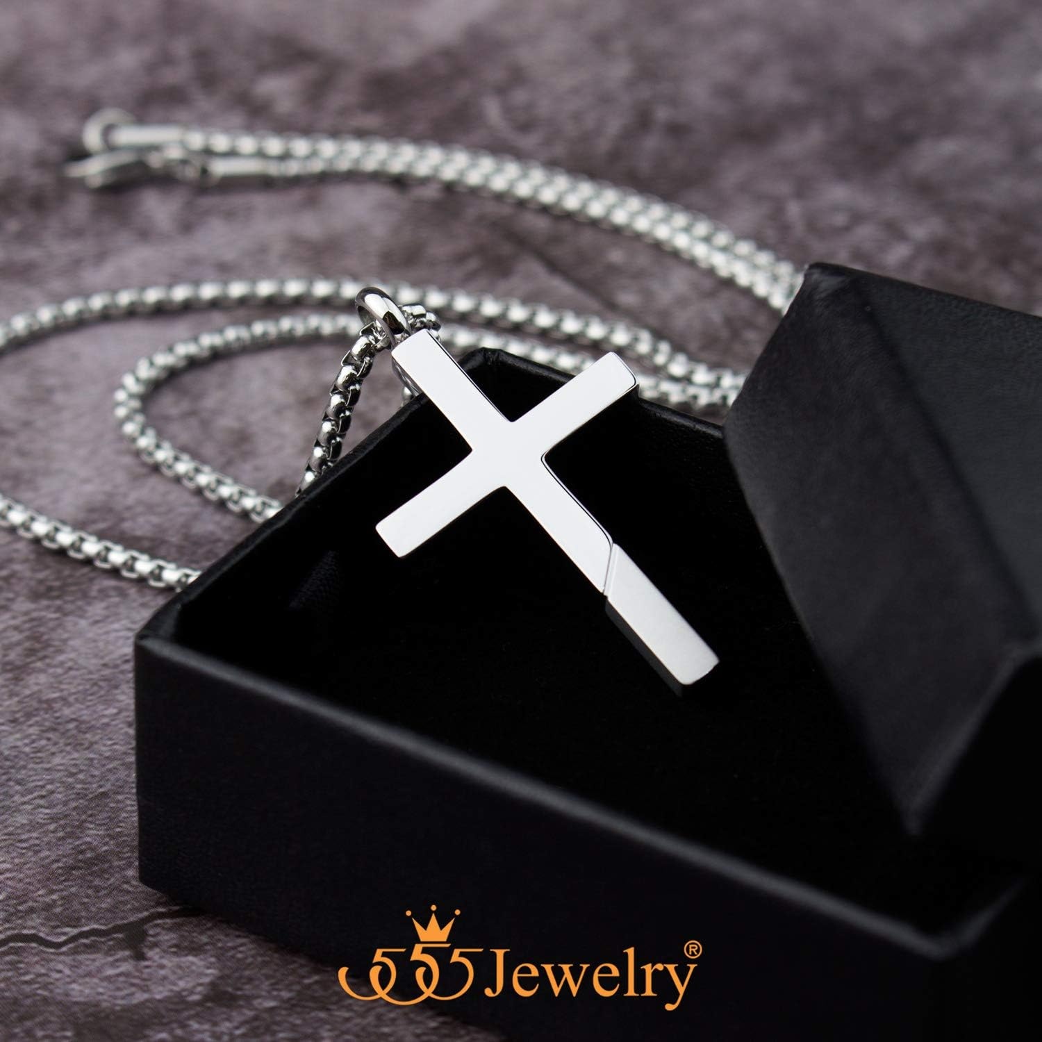 image:image555Jewelry Cross Necklace for Men Women Stainless Steel Pendant with 1624 ChainSilver Matte