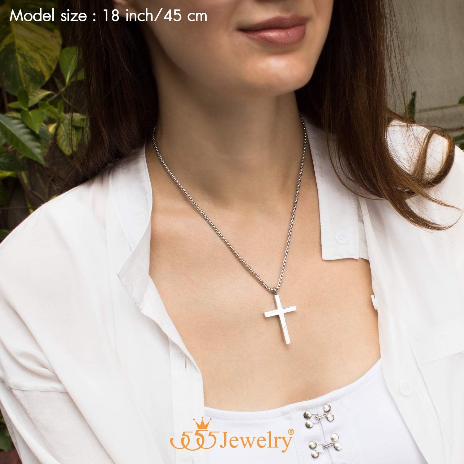 image:image555Jewelry Cross Necklace for Men Women Stainless Steel Pendant with 1624 ChainSilver Matte