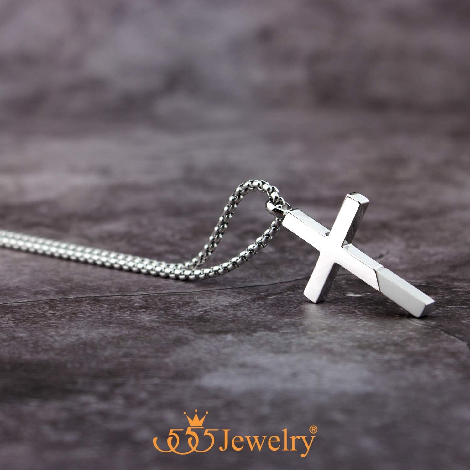 image:image555Jewelry Cross Necklace for Men Women Stainless Steel Pendant with 1624 ChainSilver Matte